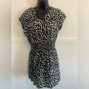 Pink Martini Black and White Printed Smocked-Waist Midi Dress